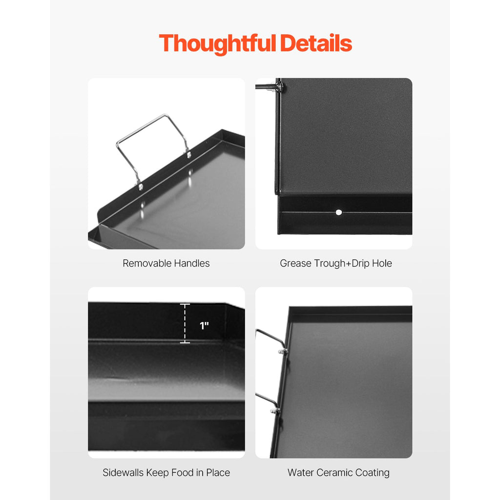 Carbon Steel Griddle, 24x16 inch Universal Flat Top Rectangular Plate, Gas Grill Griddle for BBQ Grill, Teppanyaki, Portable Family Cookware with Handle, for Camping Tailgating Party