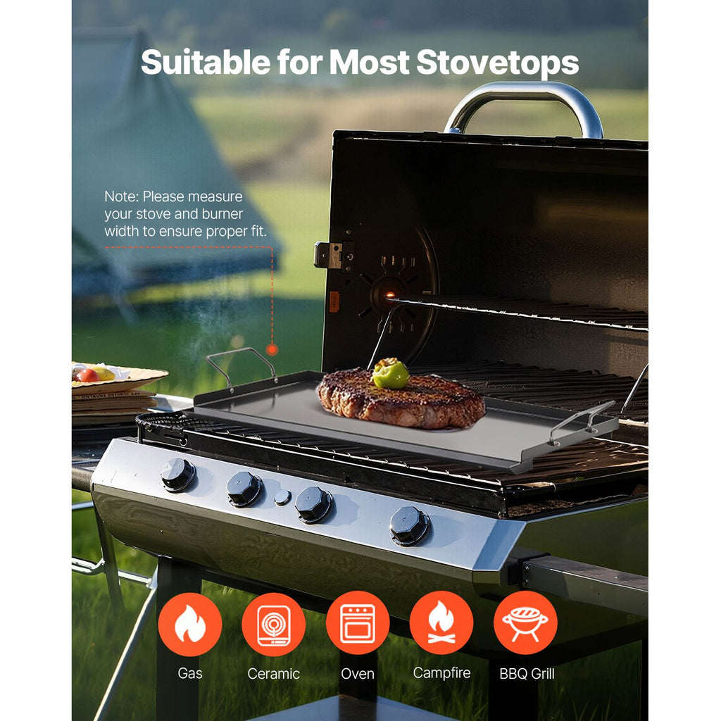 Carbon Steel Griddle, 24x16 inch Universal Flat Top Rectangular Plate, Gas Grill Griddle for BBQ Grill, Teppanyaki, Portable Family Cookware with Handle, for Camping Tailgating Party