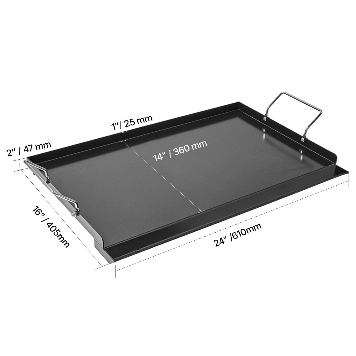 Carbon Steel Griddle, 24x16 inch Universal Flat Top Rectangular Plate, Gas Grill Griddle for BBQ Grill, Teppanyaki, Portable Family Cookware with Handle, for Camping Tailgating Party