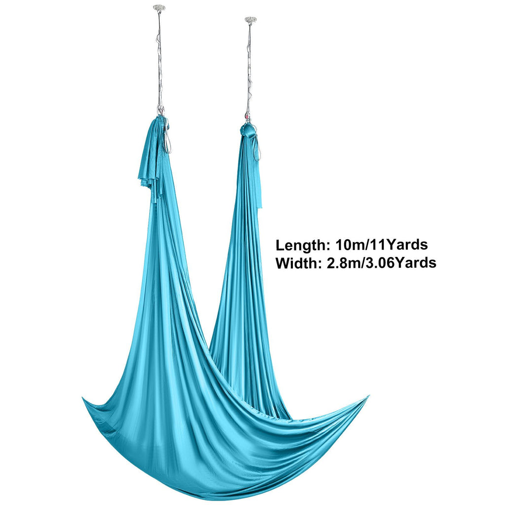 Aerial Silk & Yoga Swing, 10 m Length, Aerial Yoga Hammock Kit with 100gsm Nylon Fabric, Full Rigging Hardware & Easy Set-up Guide, Antigravity Flying for All Levels Fitness Bodybuilding, Blue