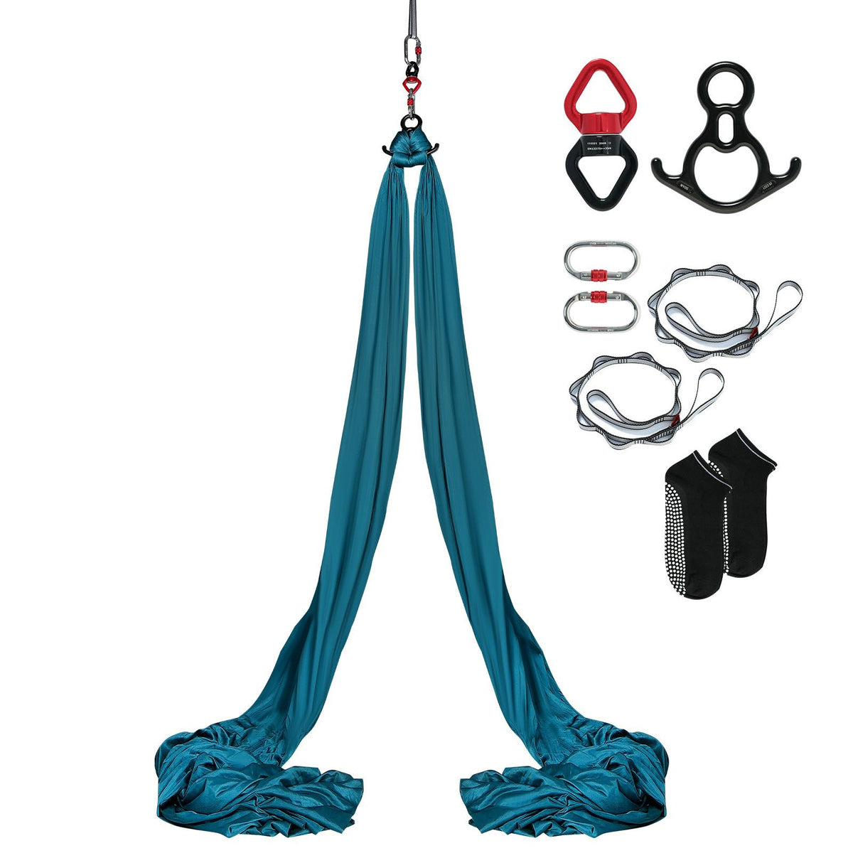 Aerial Silk & Yoga Swing, 8 m Length, Aerial Yoga Hammock Kit with 100gsm Nylon Fabric, Full Rigging Hardware & Easy Set-up Guide, Antigravity Flying for All Levels Fitness Bodybuilding, Green