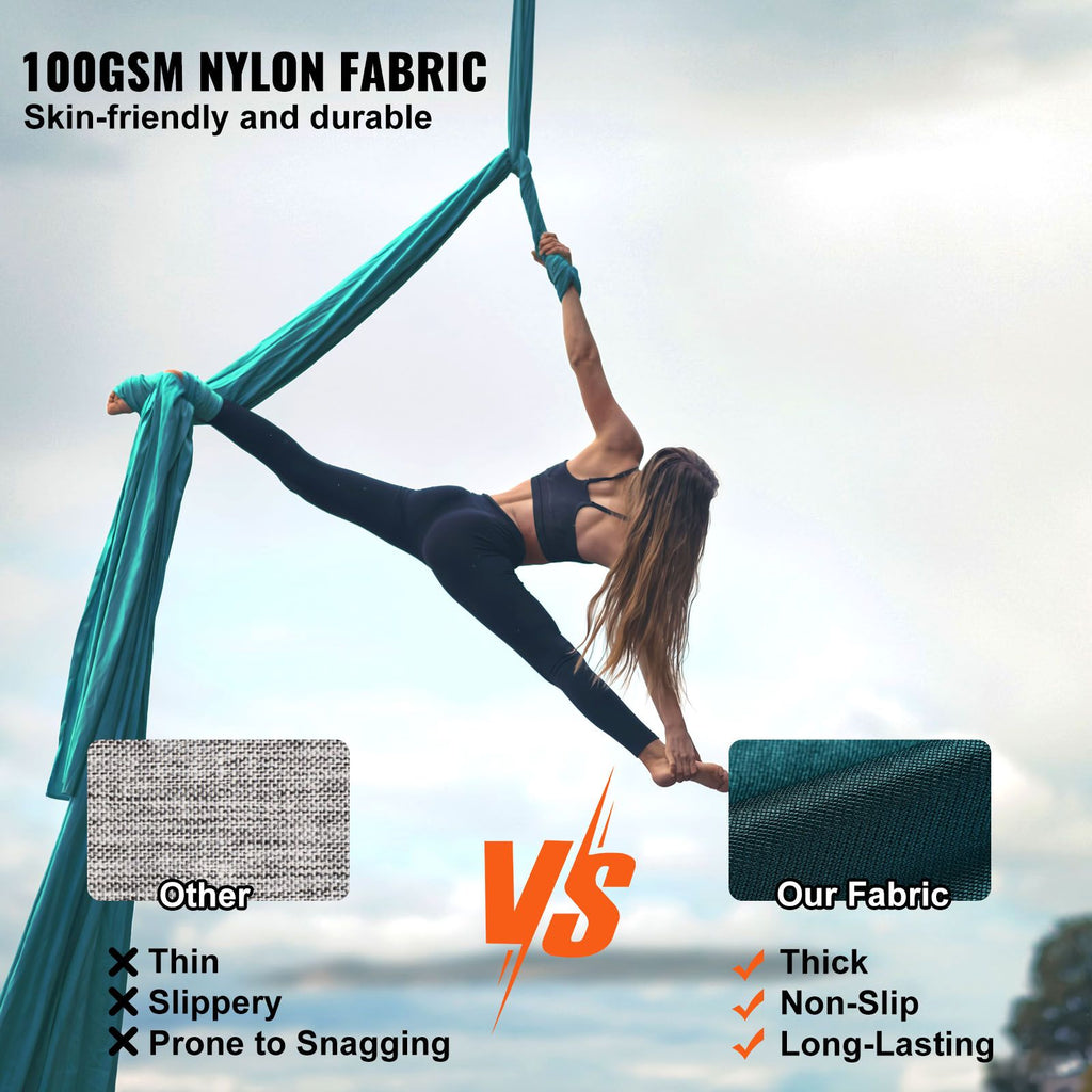 Aerial Silk & Yoga Swing, 8 m Length, Aerial Yoga Hammock Kit with 100gsm Nylon Fabric, Full Rigging Hardware & Easy Set-up Guide, Antigravity Flying for All Levels Fitness Bodybuilding, Green