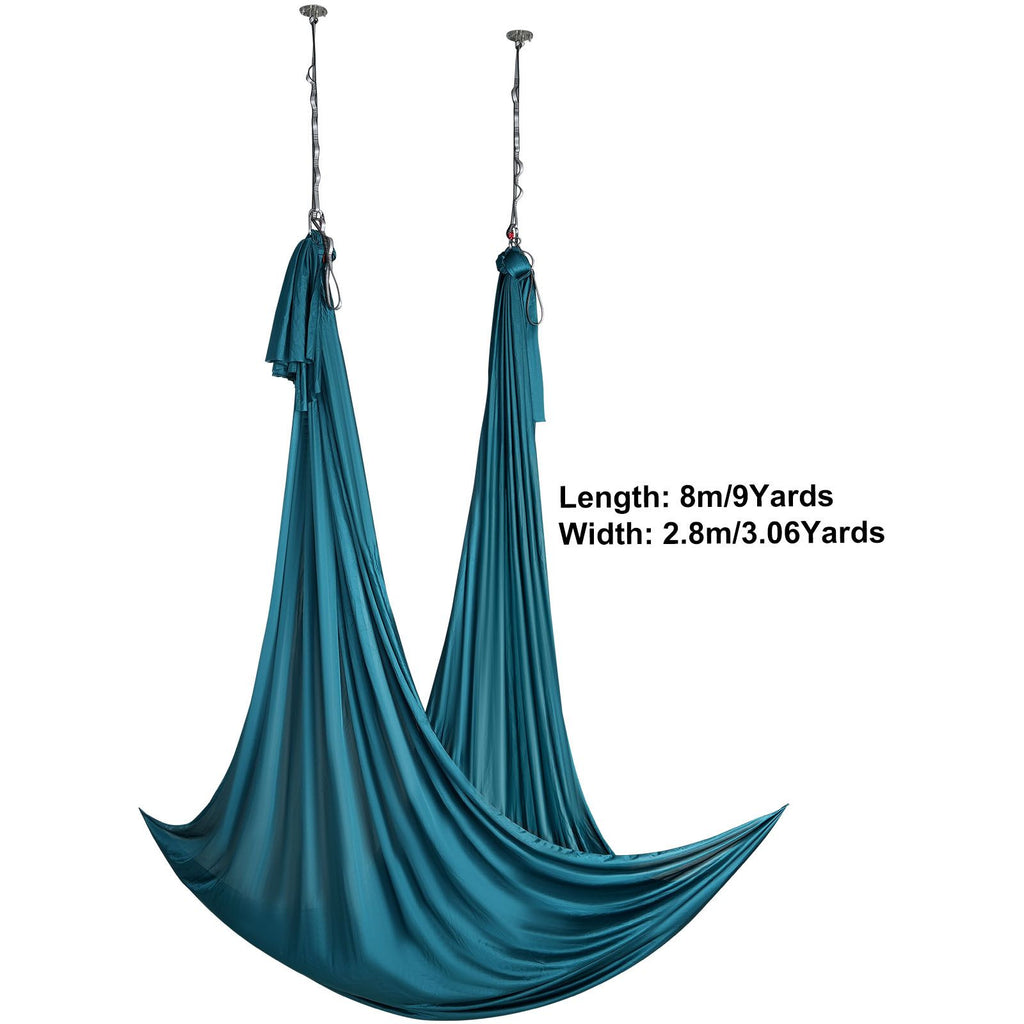 Aerial Silk & Yoga Swing, 8 m Length, Aerial Yoga Hammock Kit with 100gsm Nylon Fabric, Full Rigging Hardware & Easy Set-up Guide, Antigravity Flying for All Levels Fitness Bodybuilding, Green