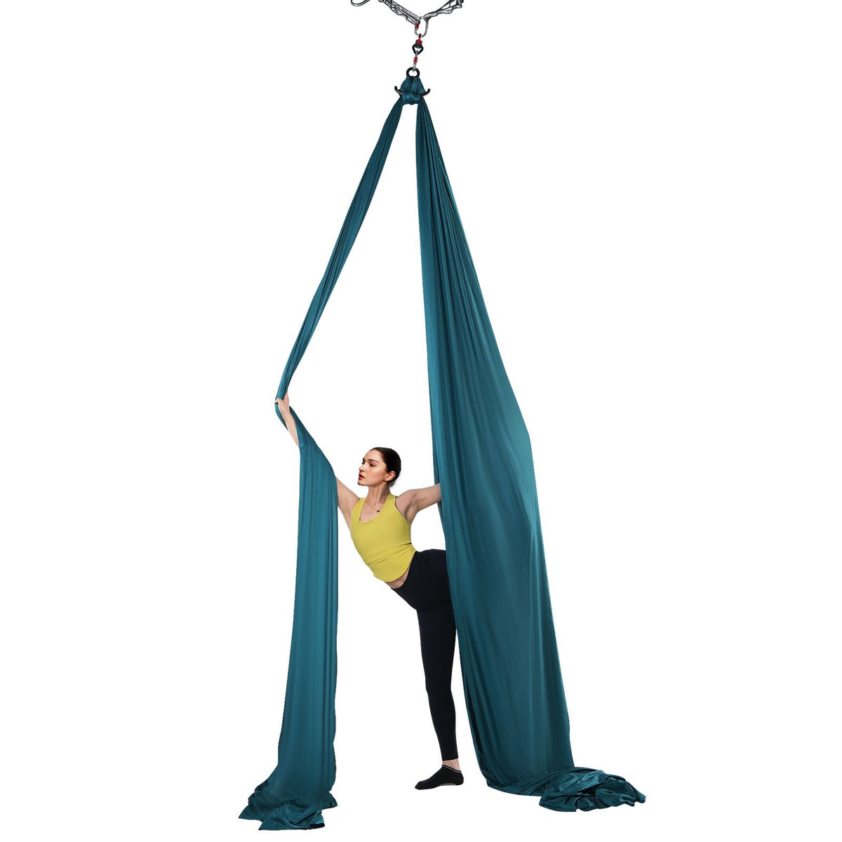 Aerial Silk & Yoga Swing, 8 m Length, Aerial Yoga Hammock Kit with 100gsm Nylon Fabric, Full Rigging Hardware & Easy Set-up Guide, Antigravity Flying for All Levels Fitness Bodybuilding, Green
