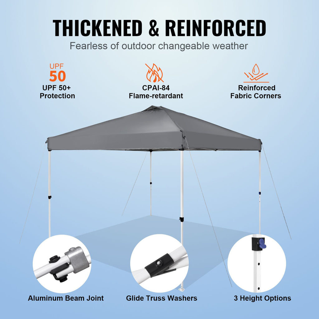 Pop Up Canopy Tent, 10 x 10 ft, 250 D PU Silver Coated Tarp, with Portable Roller Bag and 4 Sandbags, Waterproof and Sun Shelter Gazebo for Outdoor Party, Camping, Commercial Events, Dark Gray