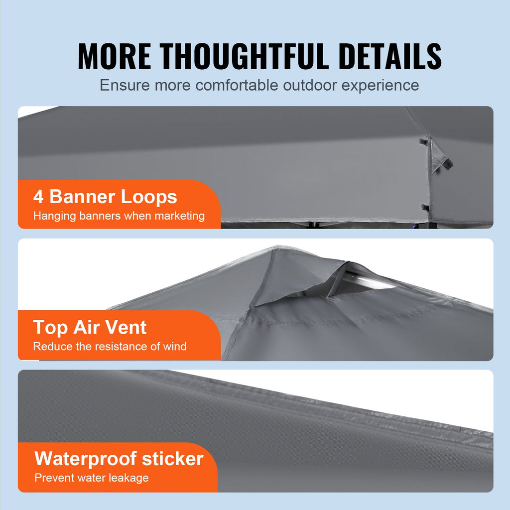 Pop Up Canopy Tent, 10 x 10 ft, 250 D PU Silver Coated Tarp, with Portable Roller Bag and 4 Sandbags, Waterproof and Sun Shelter Gazebo for Outdoor Party, Camping, Commercial Events, Dark Gray