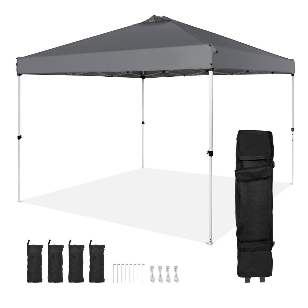 Pop Up Canopy Tent, 10 x 10 ft, 250 D PU Silver Coated Tarp, with Portable Roller Bag and 4 Sandbags, Waterproof and Sun Shelter Gazebo for Outdoor Party, Camping, Commercial Events, Dark Gray