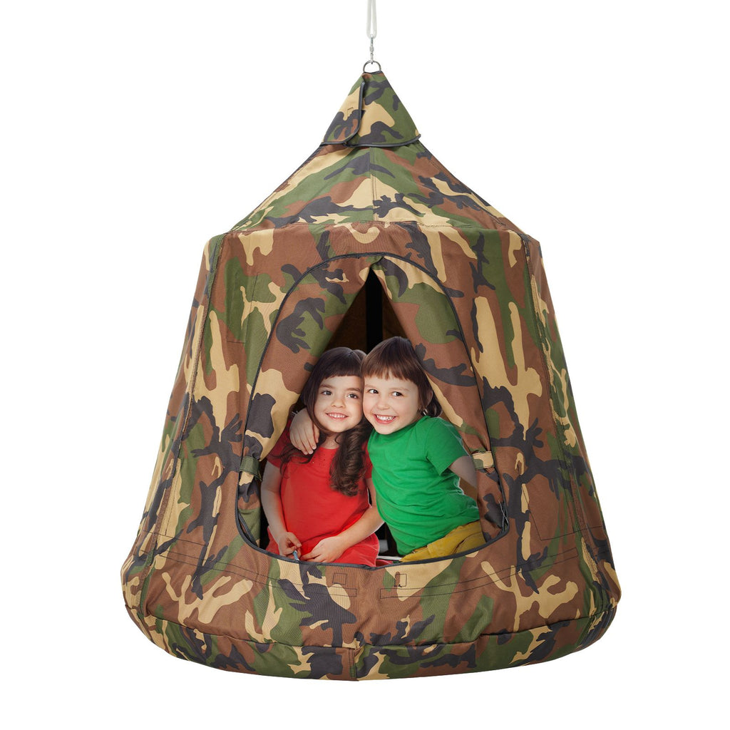 Hanging Tree Tent, 330 LBS Capacity Hanging Tent Swing for Indoor and Outdoor Hammock Sensory Swing Chair w/LED Lights String, Inflatable Base, Ceiling Swing Pod Play Tent for Kids & Adults