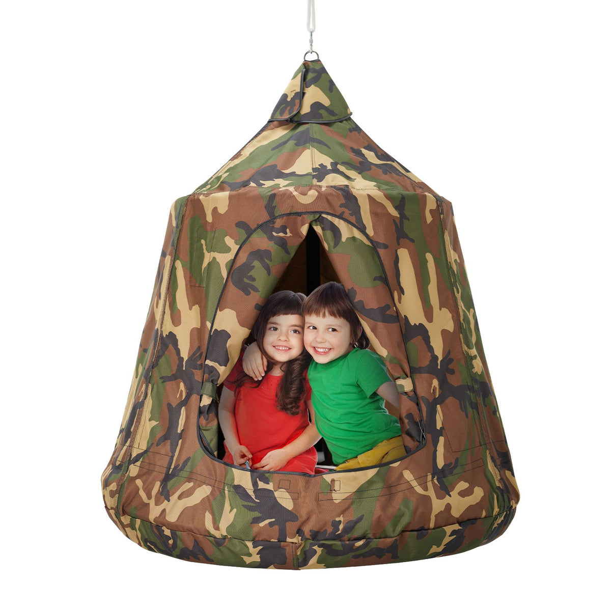 Hanging Tree Tent, 330 LBS Capacity Hanging Tent Swing for Indoor and Outdoor Hammock Sensory Swing Chair w/LED Lights String, Inflatable Base, Ceiling Swing Pod Play Tent for Kids & Adults