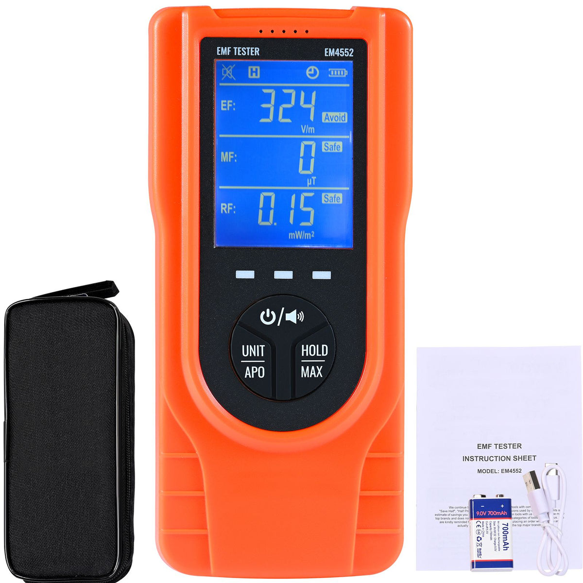 3-in-1 EMF Meter, 5Hz - 3.5GHz, Handheld Rechargeable Electromagnetic Field Radiation Detector, Digital LCD EMF Tester for EF MF RF Home Inspections Outdoor Ghost Hunting Paranormal Equipment