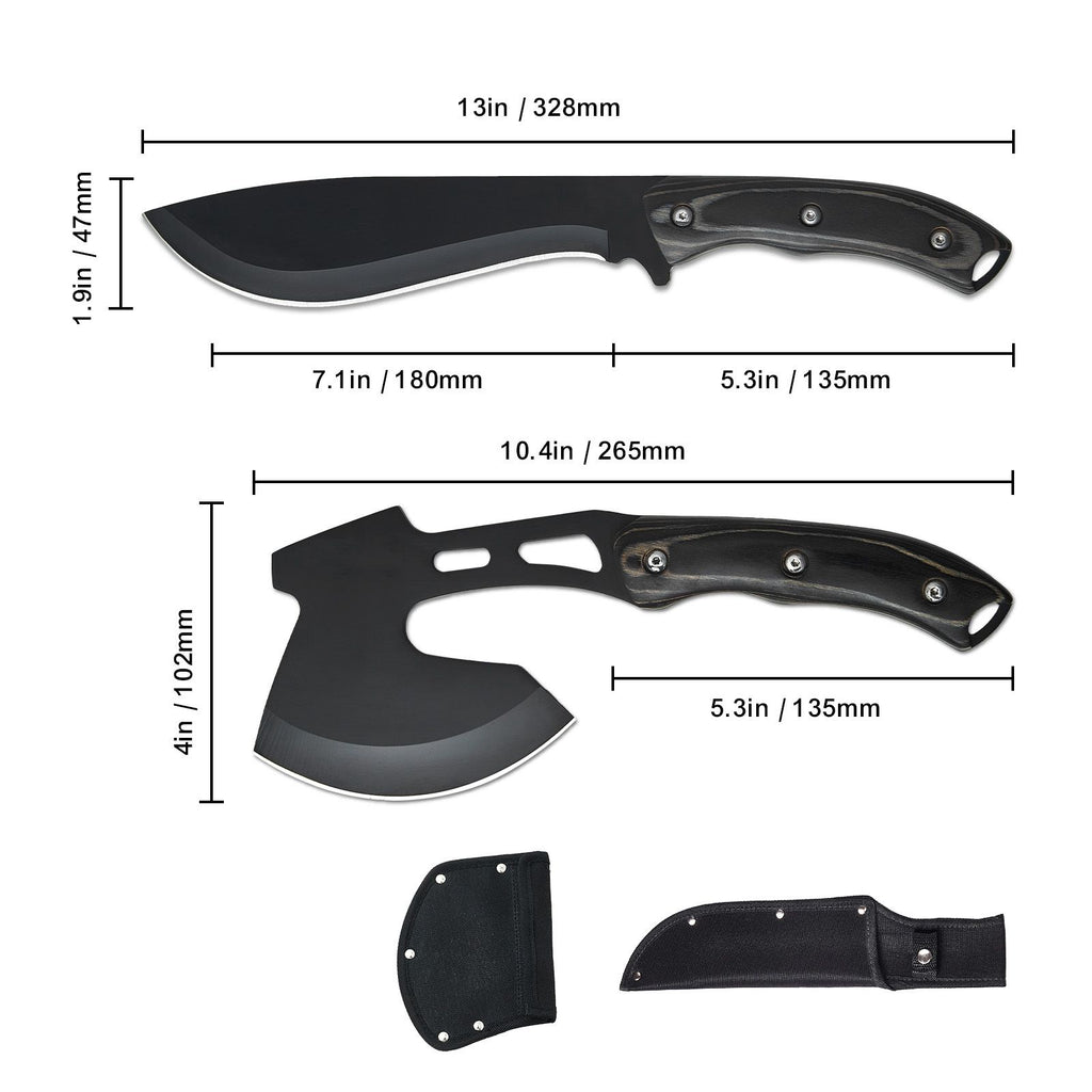Hunting Knife and Hatchet Axe Combo Set Sheath Fixed Blade Knife Camping