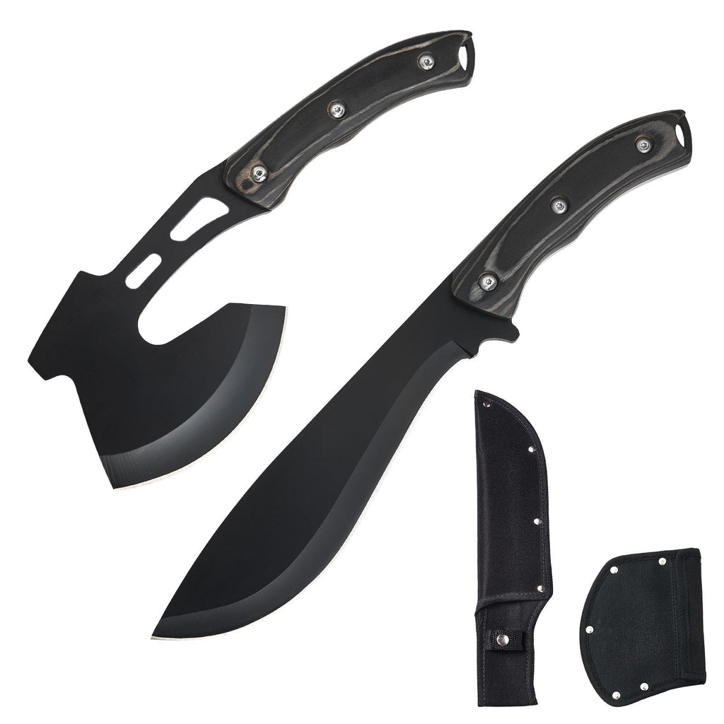 Hunting Knife and Hatchet Axe Combo Set Sheath Fixed Blade Knife Camping