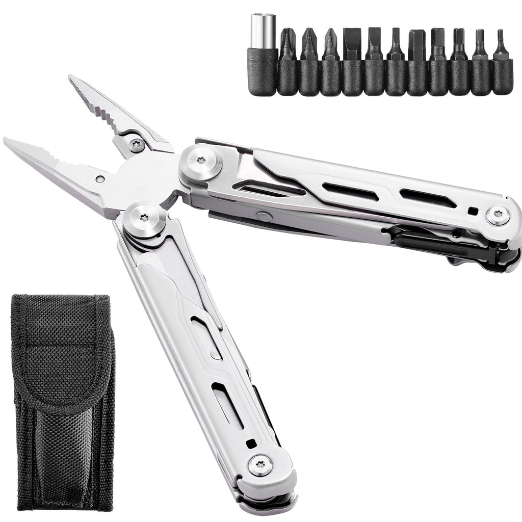 16-In-1 Multitool Pliers, Multi Tool Pliers, Cutters, Knife, Scissors, Ruler, Screwdrivers, Wood Saw, Can Bottle Opener, with Safety Locking and Sheath, for Survival, Camping, Hunting and Hiking