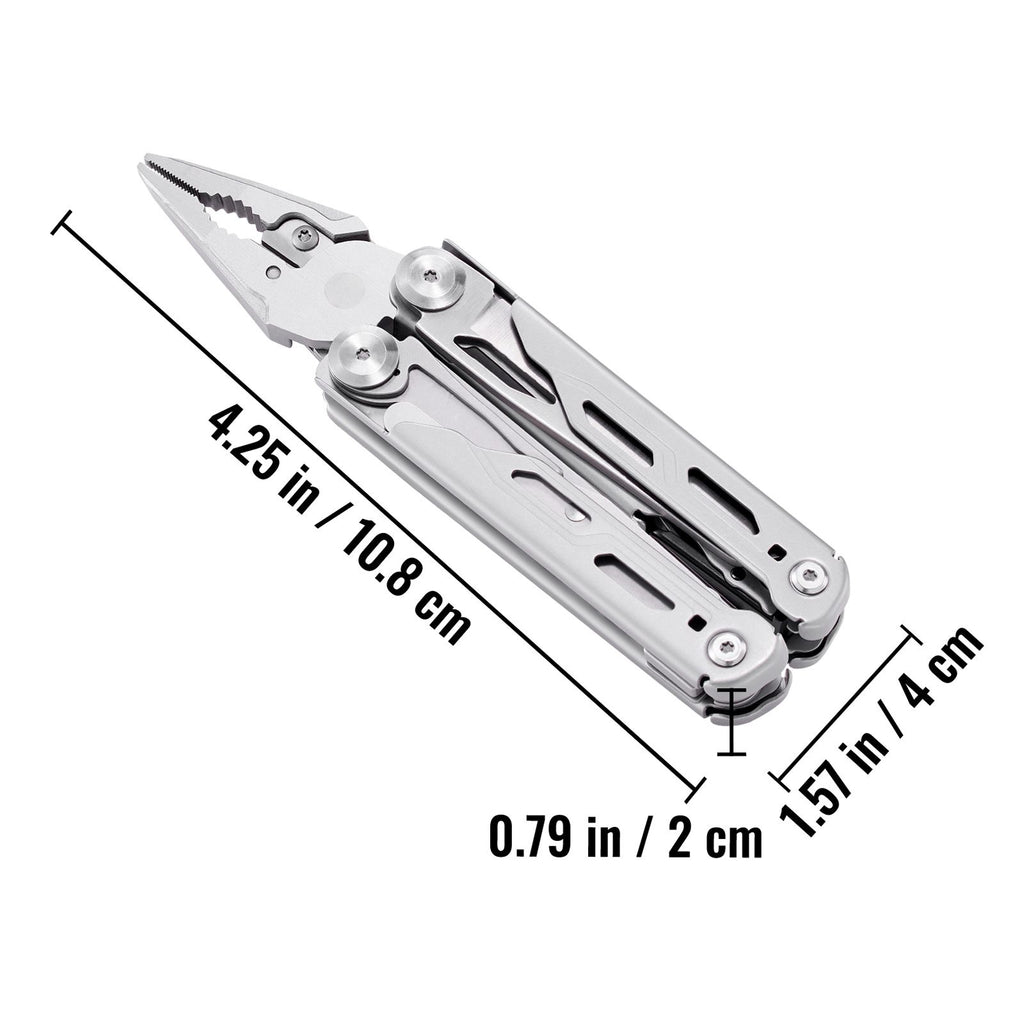 16-In-1 Multitool Pliers, Multi Tool Pliers, Cutters, Knife, Scissors, Ruler, Screwdrivers, Wood Saw, Can Bottle Opener, with Safety Locking and Sheath, for Survival, Camping, Hunting and Hiking