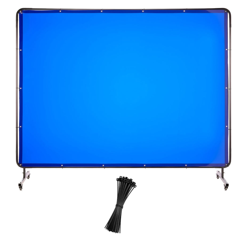 Welding Screen with Frame, 1.74 x 2.34m Welding Curtain Screen, Flame-Resistant Vinyl Protection Screens with Lockable Swivel Wheels & 6-Level UV Protection for Workshop/Industrial Use, Blue