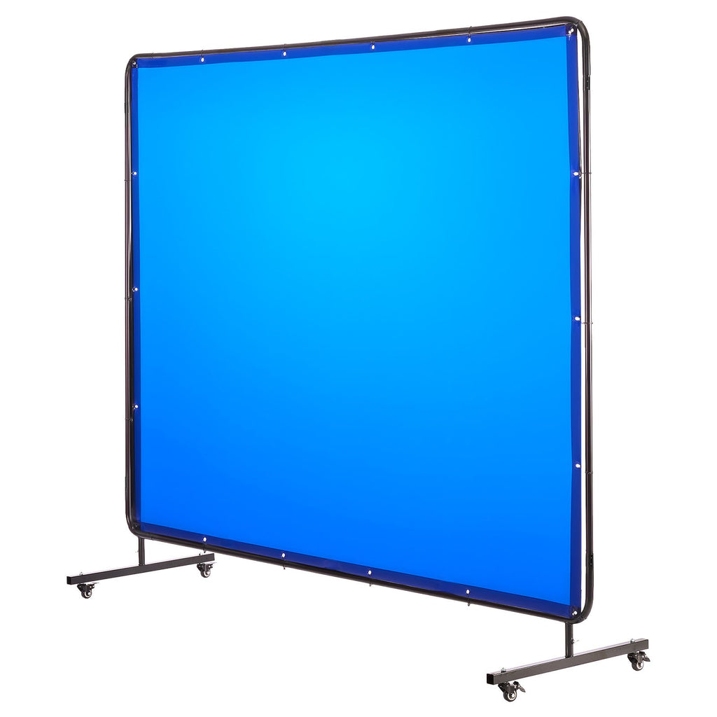 Welding Screen with Frame, 1.74 x 2.34m Welding Curtain Screen, Flame-Resistant Vinyl Protection Screens with Lockable Swivel Wheels & 6-Level UV Protection for Workshop/Industrial Use, Blue