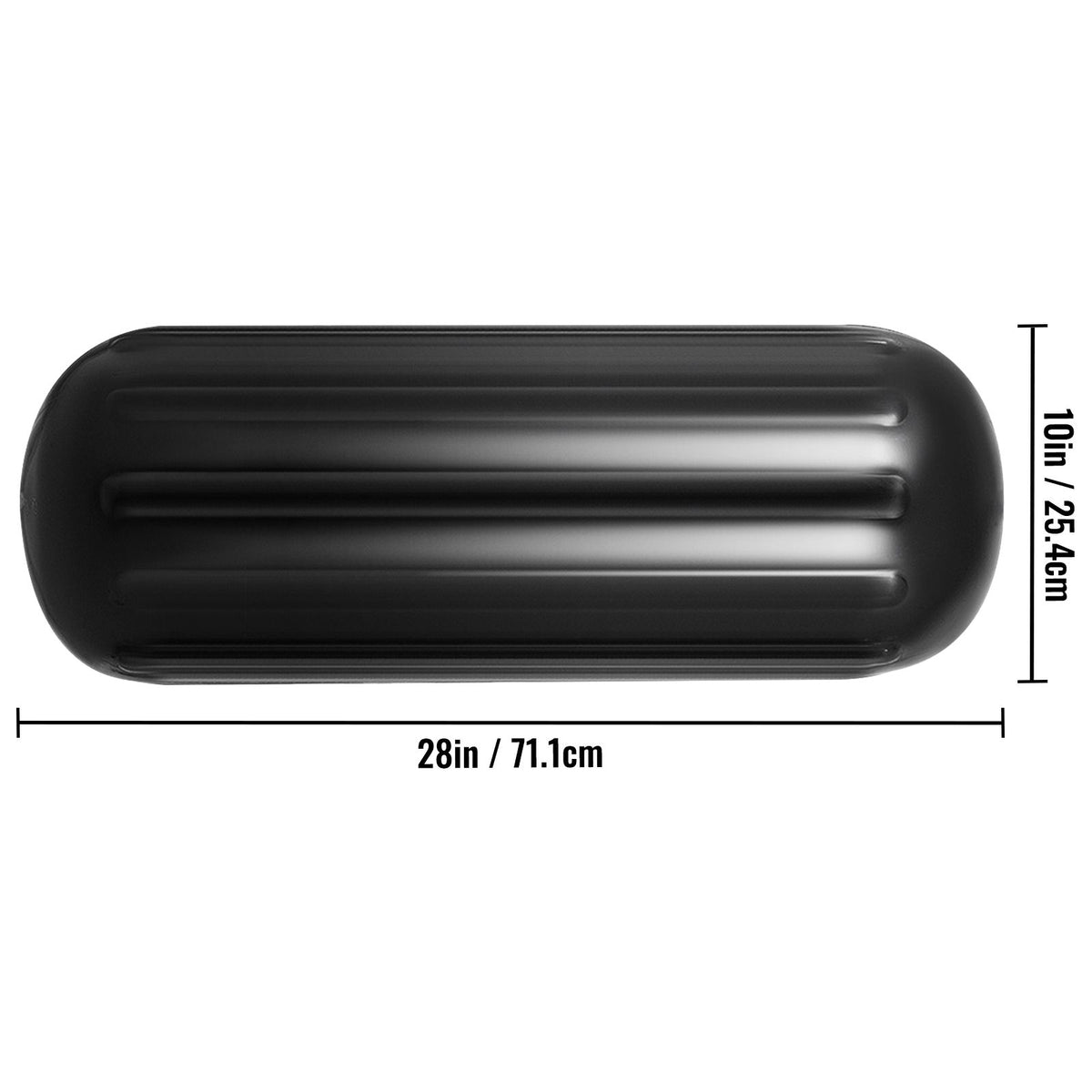 Boat Fenders, 10" x 28" Ribbed Fender, 4 Pack Boat Bumpers, Hole Through Middle Ribbed Inflatable Boat Fender with 4 Ropes, for Pontoon Boat Sailboat, Ski Boat, Black