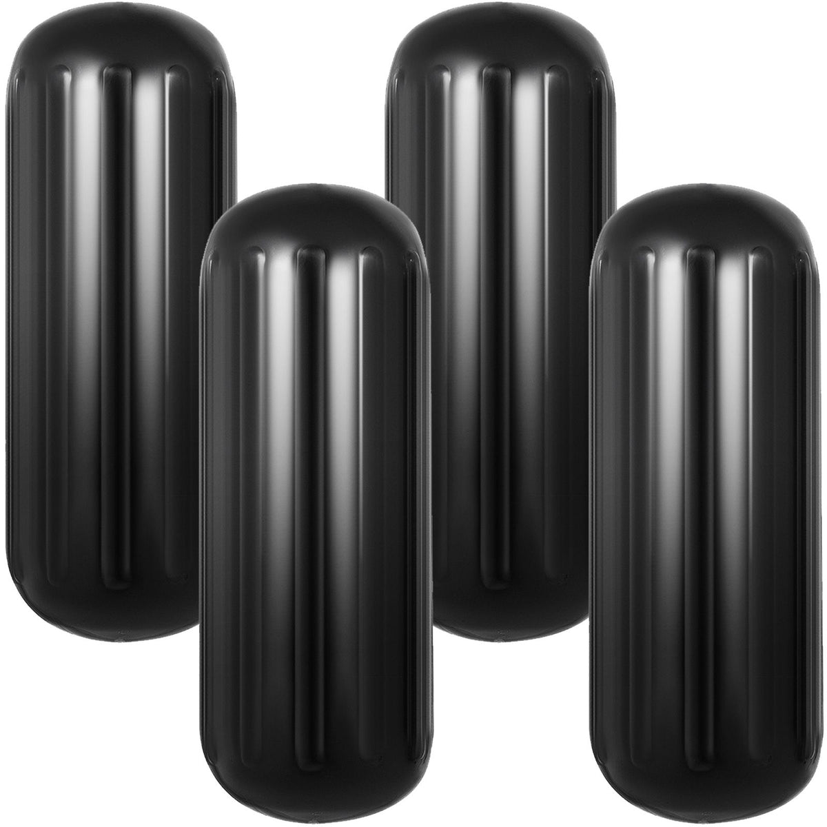 4 Ribbed Boat Fenders 10X 28" Black Center Hole Bumpers Mooring Protection