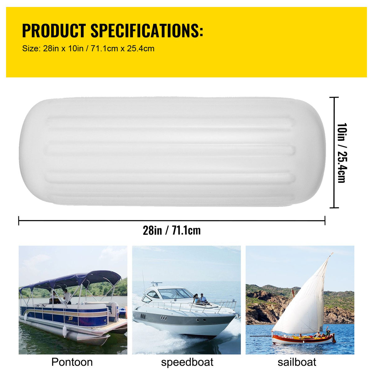 4 Ribbed Boat Fender 10" x 28" White Center Hole Bumper Mooring Protection