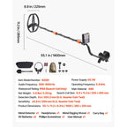 Metal Detector for Adults, 254 mm, Professional High Accuracy Gold Detector, IP68 Waterproof Search Coil with Display, Headphones, 5 Modes, Adjustable Length, for Detecting Gold Treasure Hunting