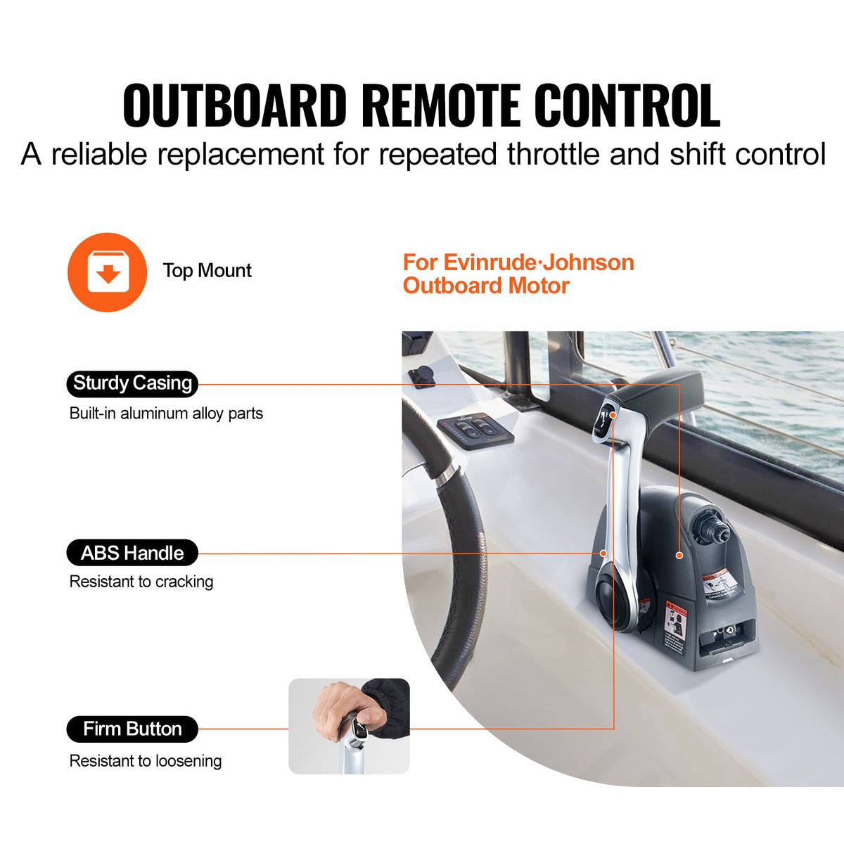 Boat Throttle Control, 5006186 Top-Mounted Outboard Remote Control Box for Evinrude Johnson, Marine Throttle Control Box with Power Trim Switch and Lanyard