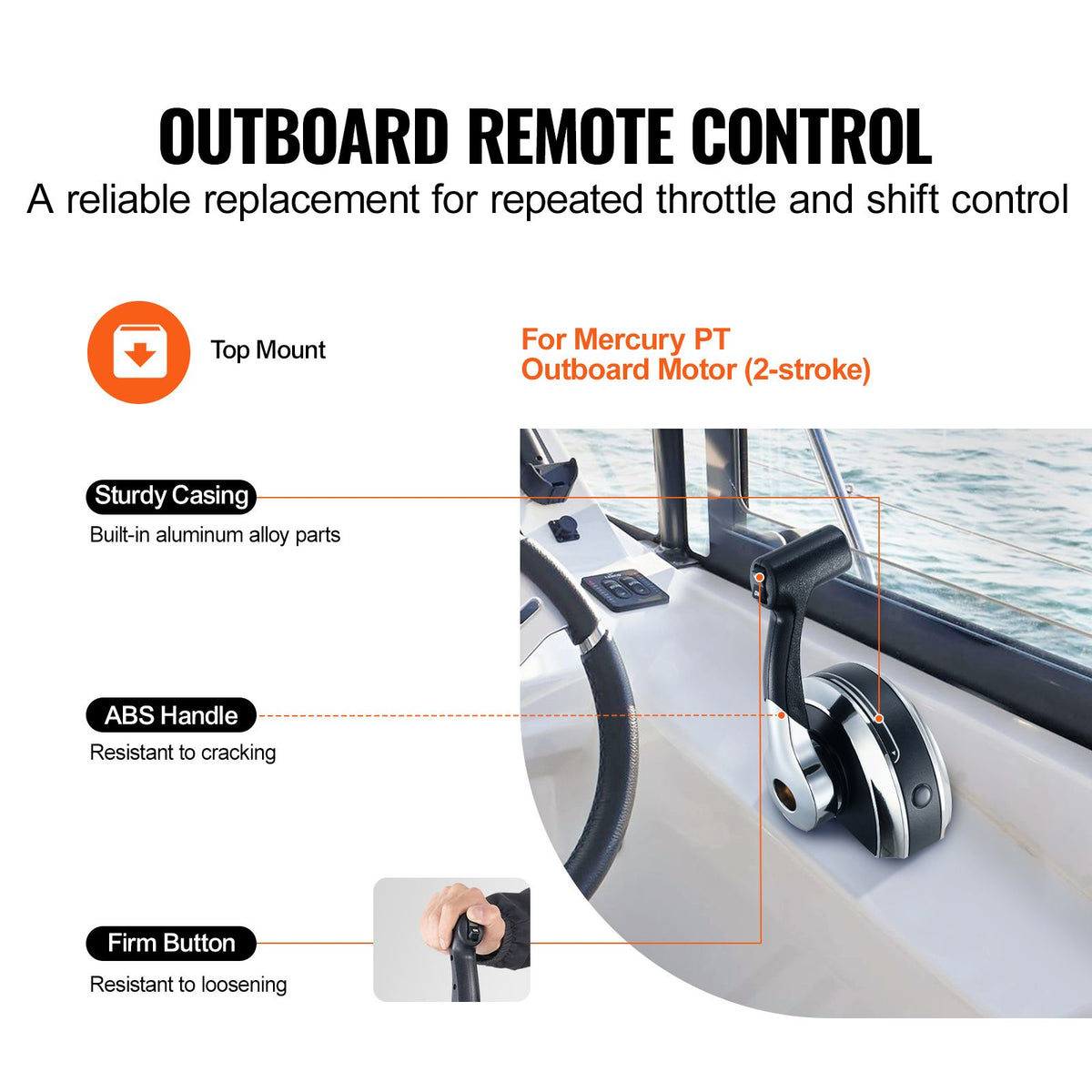 Boat Throttle Control, 8M0059686 Top-Mounted Outboard Remote Control Box for Mercury PT 2-Stroke, Marine Throttle Control Gear Box with Power Trim Switch