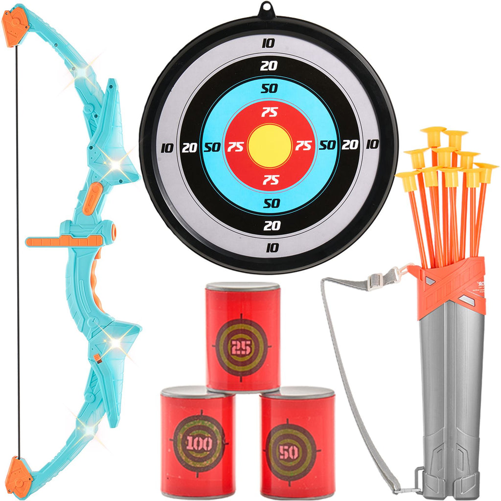Kids Bow and Arrow Set LED Light Up Outdoor Archery Kit Children 10 Arrows