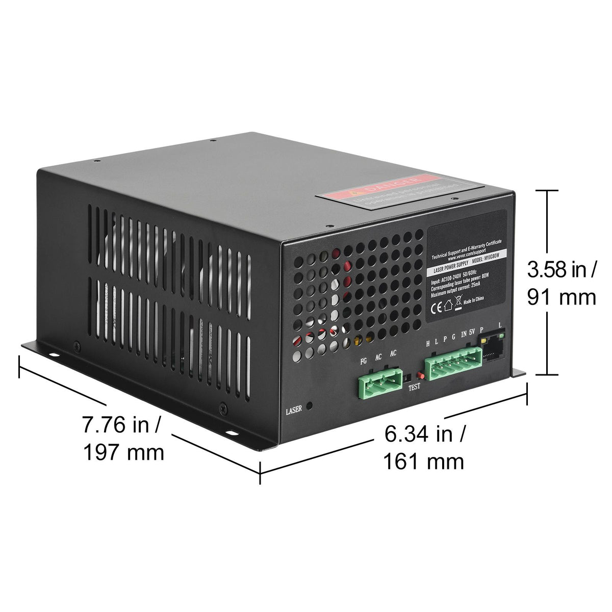 CO2 Laser Power Supply, 80W, Power Supply for 80W Laser Tube, Constant Current Protection, Open Circuit Protection, Fast Heat Dissipation, Compatible for Multi-brand Laser Engravers & Cutters