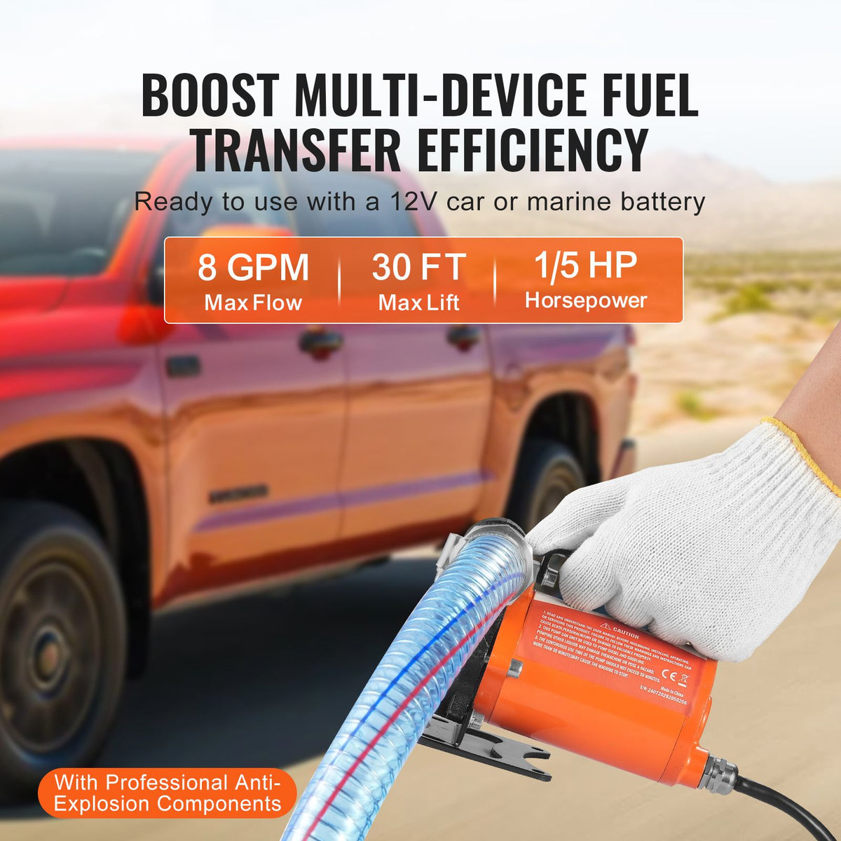 Fuel Transfer Pump 12V 8 GPM 1/6 HP Diesel Pump with Auto Fuel Nozzle