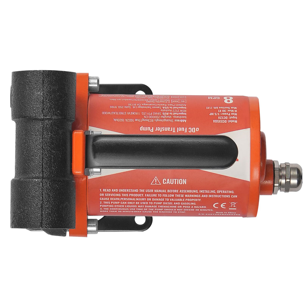 Fuel Transfer Pump 12V 8 GPM 1/6 HP Diesel Pump with Auto Fuel Nozzle