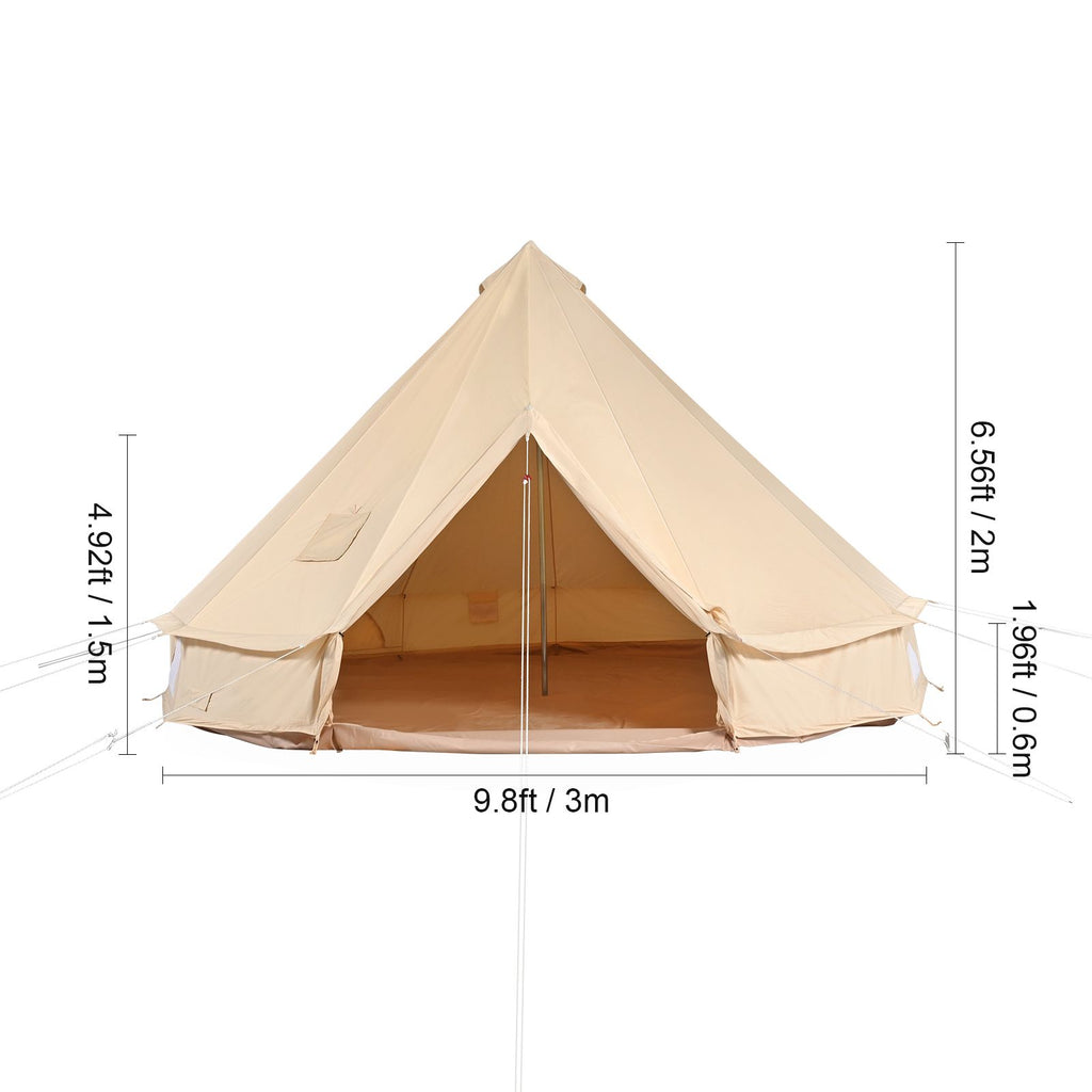Canvas Bell Tent 3m/9.8ft 4-Season Canvas Tent for Camping with Stove Jack