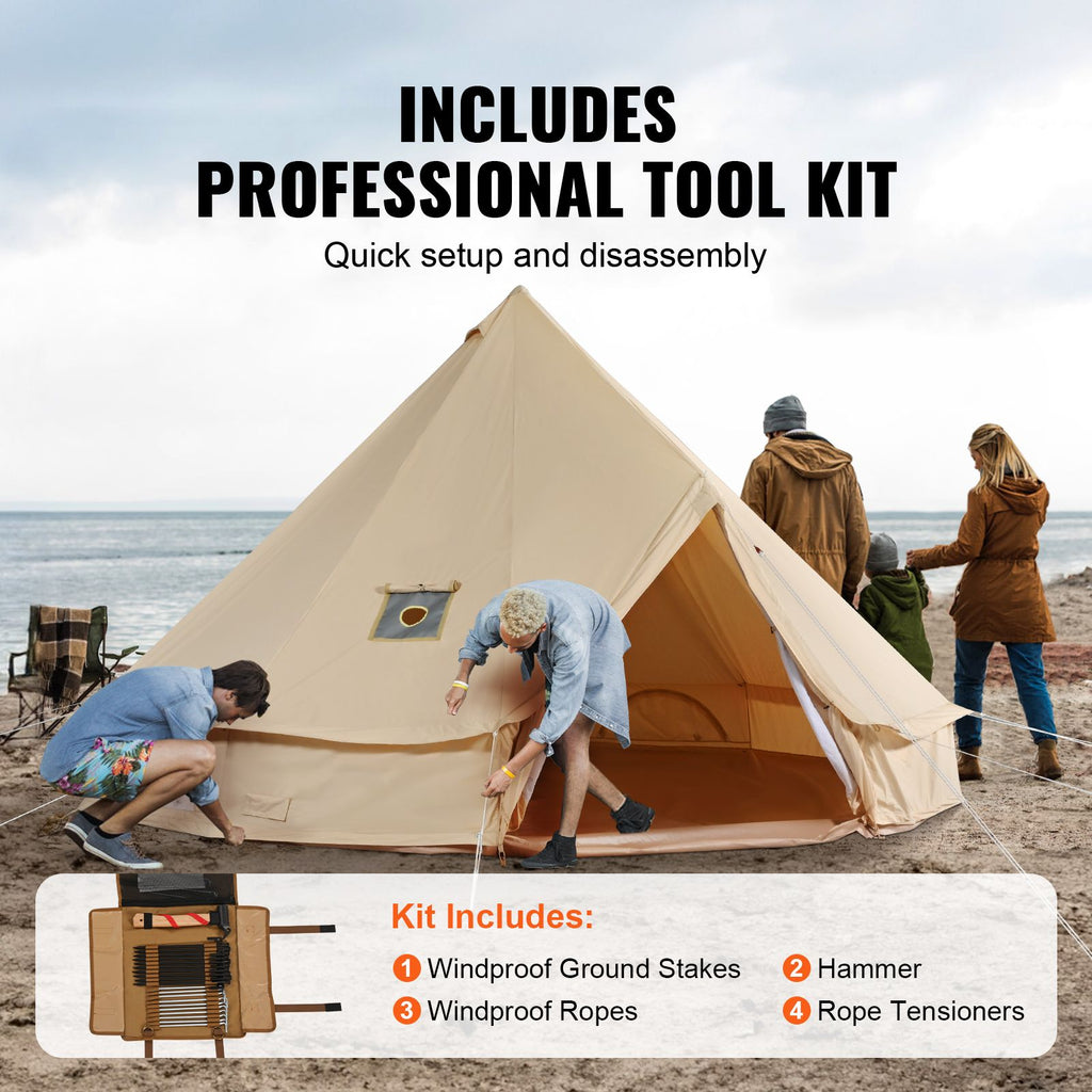 Canvas Bell Tent 4m/13.12ft 4-Season Camping Yurt Tent with Stove Jack