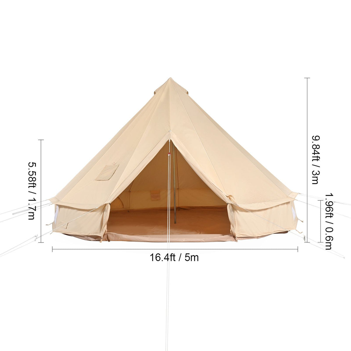 Canvas Bell Tent 5m/16.4ft 4-Season Camping Yurt Tent with Stove Jack