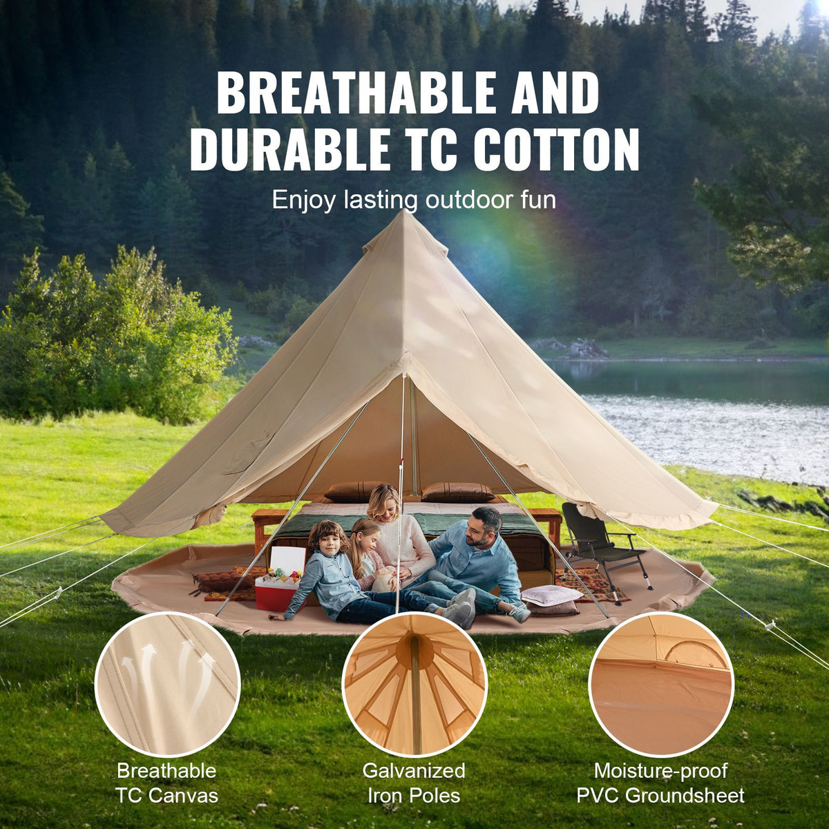 Canvas Bell Tent, 4 Seasons 7 m/22.97 ft Yurt Tent, Canvas Tent for Camping with Stove Jack, Breathable Tent Holds up to 12 People, Family Camping Outdoor Hunting Party