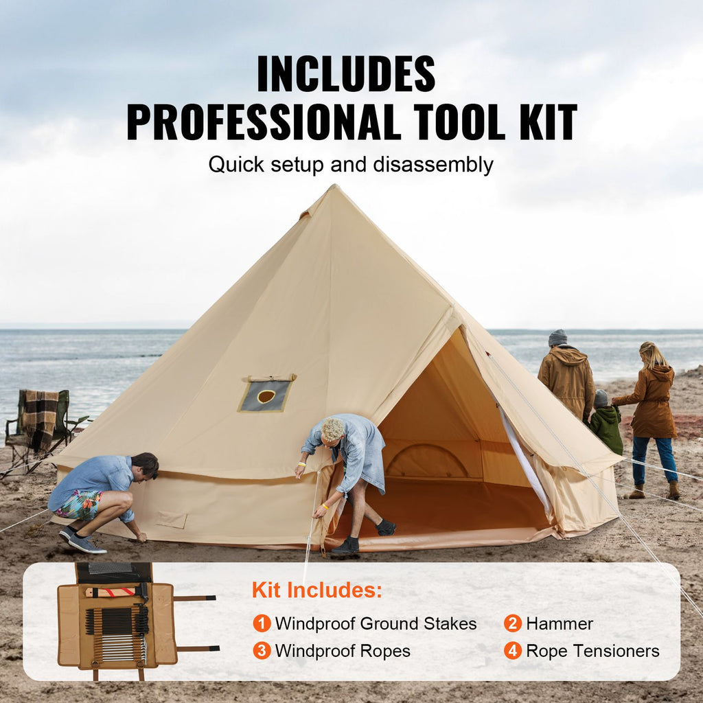 Canvas Bell Tent, 4 Seasons 7 m/22.97 ft Yurt Tent, Canvas Tent for Camping with Stove Jack, Breathable Tent Holds up to 12 People, Family Camping Outdoor Hunting Party