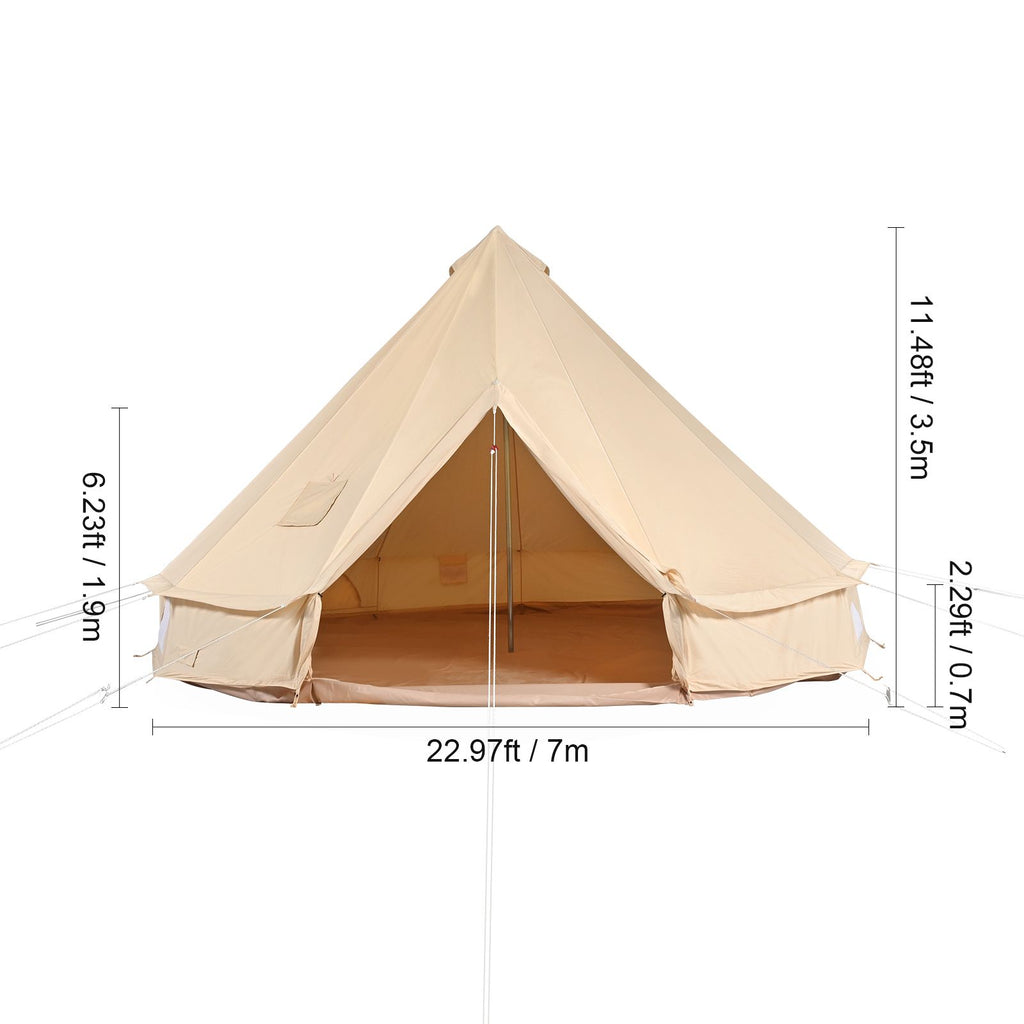 Canvas Bell Tent, 4 Seasons 7 m/22.97 ft Yurt Tent, Canvas Tent for Camping with Stove Jack, Breathable Tent Holds up to 12 People, Family Camping Outdoor Hunting Party