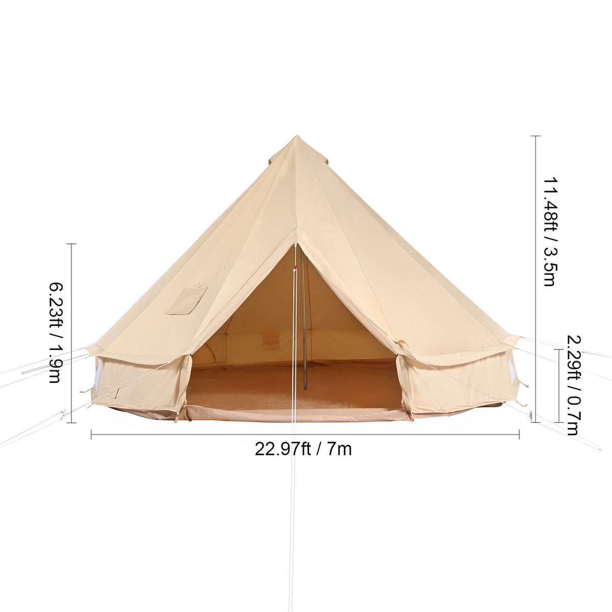 Canvas Bell Tent, 4 Seasons 7 m/22.97 ft Yurt Tent, Canvas Tent for Camping with Stove Jack, Breathable Tent Holds up to 12 People, Family Camping Outdoor Hunting Party