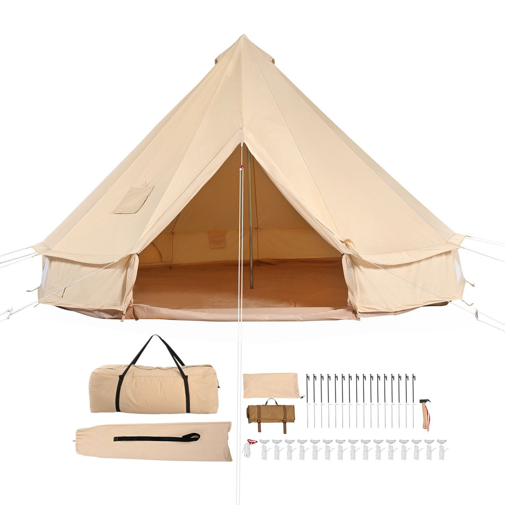 Canvas Bell Tent, 4 Seasons 7 m/22.97 ft Yurt Tent, Canvas Tent for Camping with Stove Jack, Breathable Tent Holds up to 12 People, Family Camping Outdoor Hunting Party