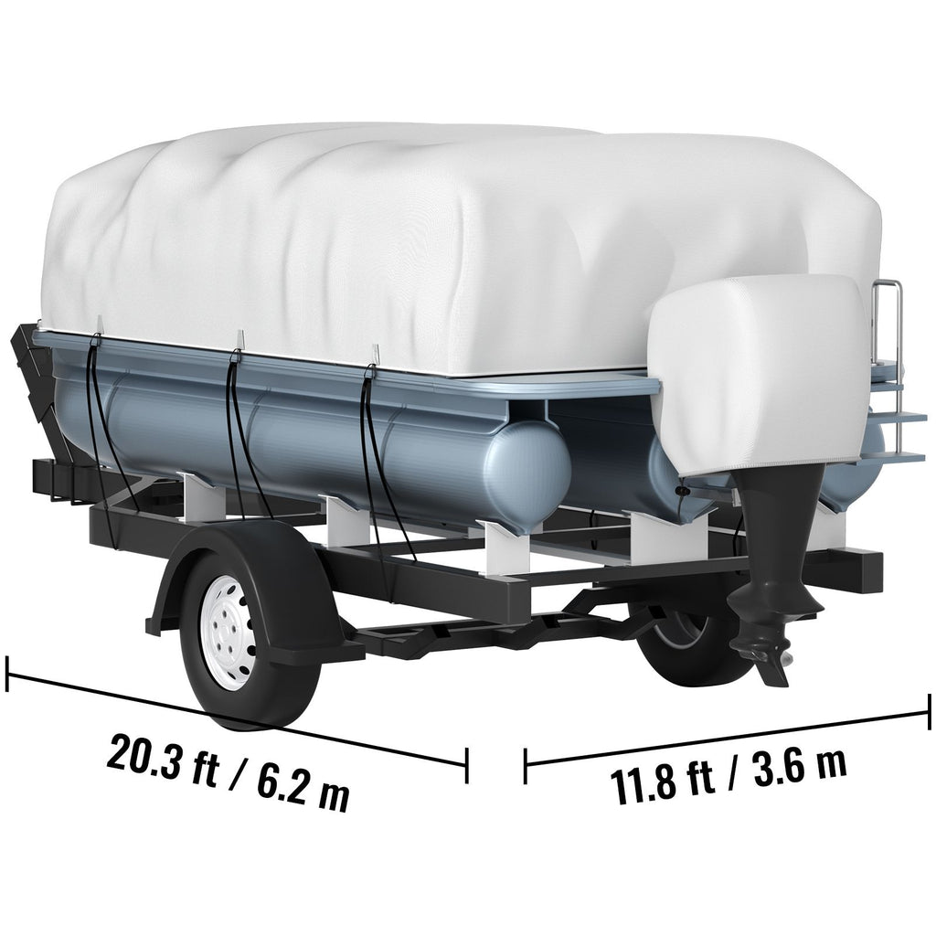 Pontoon Boat Cover, Fit for 17\'-20\' Boat, Heavy Duty 600D Marine Grade Oxford Fabric, UV Resistant Waterproof Trailerable Boat Cover with 2 Support Poles and 7 Wind-Proof Straps, Gray