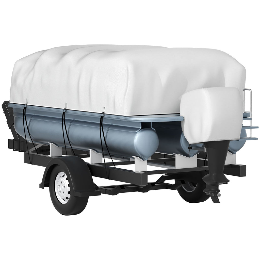 Pontoon Boat Cover, Fit for 17\'-20\' Boat, Heavy Duty 600D Marine Grade Oxford Fabric, UV Resistant Waterproof Trailerable Boat Cover with 2 Support Poles and 7 Wind-Proof Straps, Gray