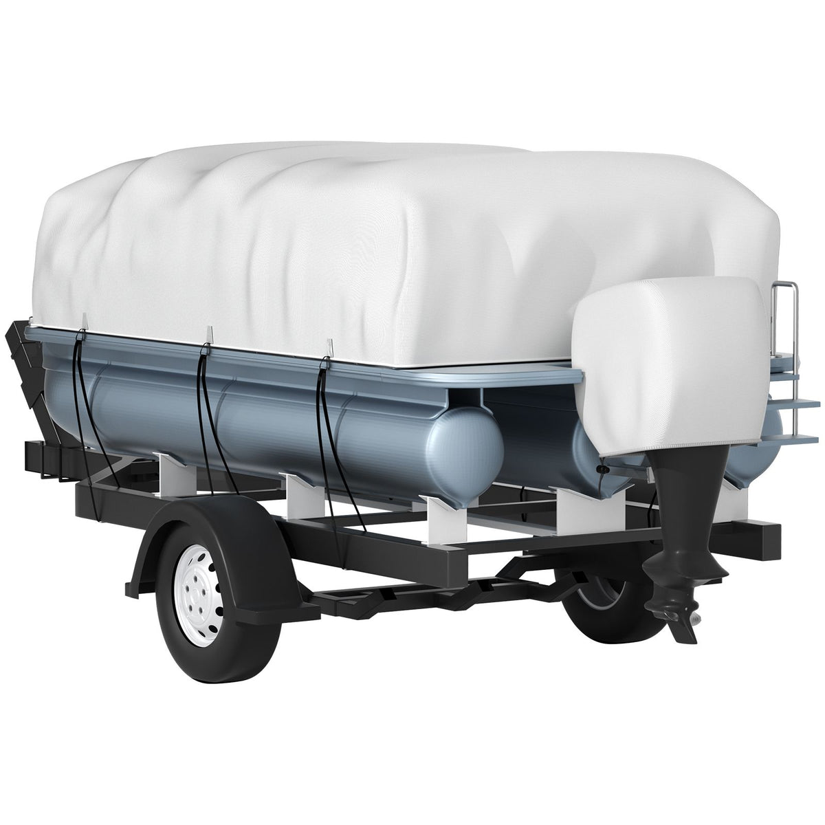 Pontoon Boat Cover, Fit for 17\'-20\' Boat, Heavy Duty 600D Marine Grade Oxford Fabric, UV Resistant Waterproof Trailerable Boat Cover with 2 Support Poles and 7 Wind-Proof Straps, Gray