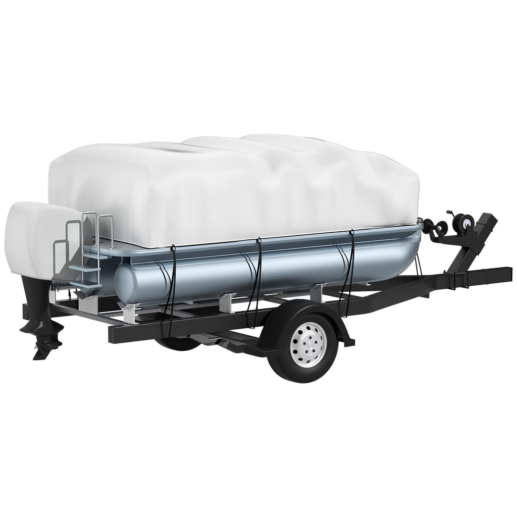 Pontoon Boat Cover, Fit for 17\'-20\' Boat, Heavy Duty 600D Marine Grade Oxford Fabric, UV Resistant Waterproof Trailerable Boat Cover with 2 Support Poles and 7 Wind-Proof Straps, Gray