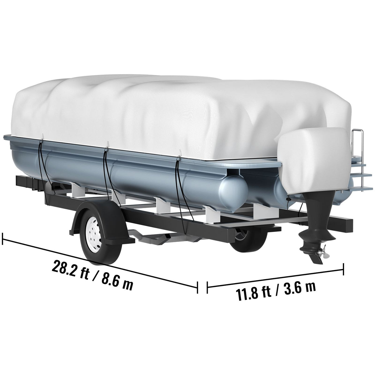 Pontoon Boat Cover, Fit for 25\'-28\' Boat, Heavy Duty 600D Marine Grade Oxford Fabric, UV Resistant Waterproof Trailerable Boat Cover with 2 Support Poles and 7 Wind-Proof Straps, Gray