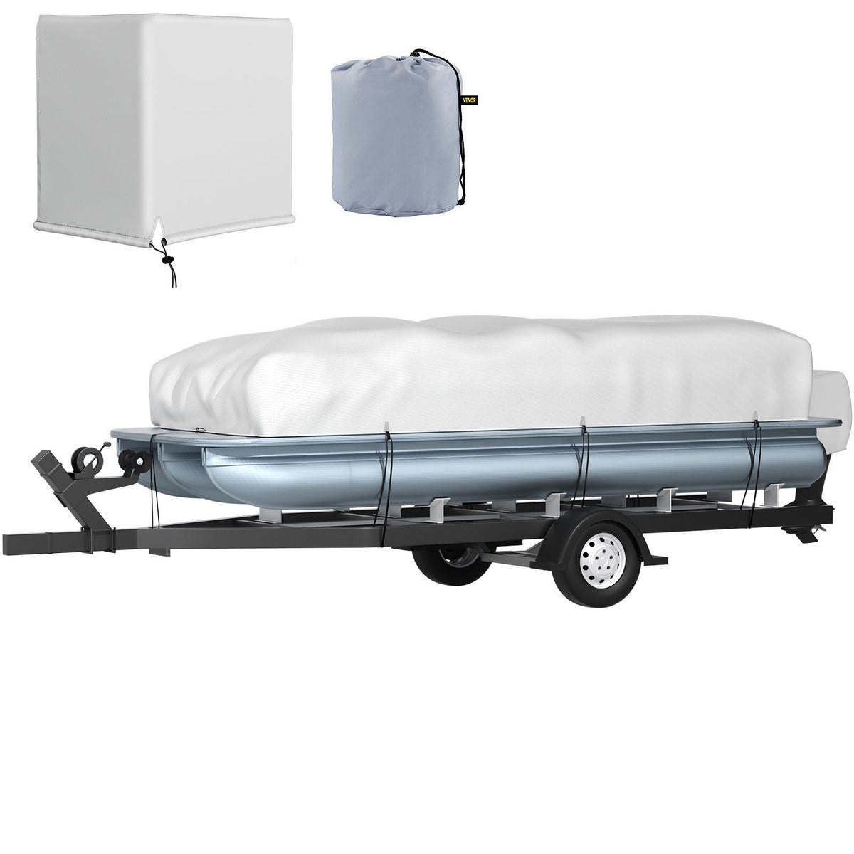 Pontoon Boat Cover, Fit for 25\'-28\' Boat, Heavy Duty 600D Marine Grade Oxford Fabric, UV Resistant Waterproof Trailerable Boat Cover with 2 Support Poles and 7 Wind-Proof Straps, Gray