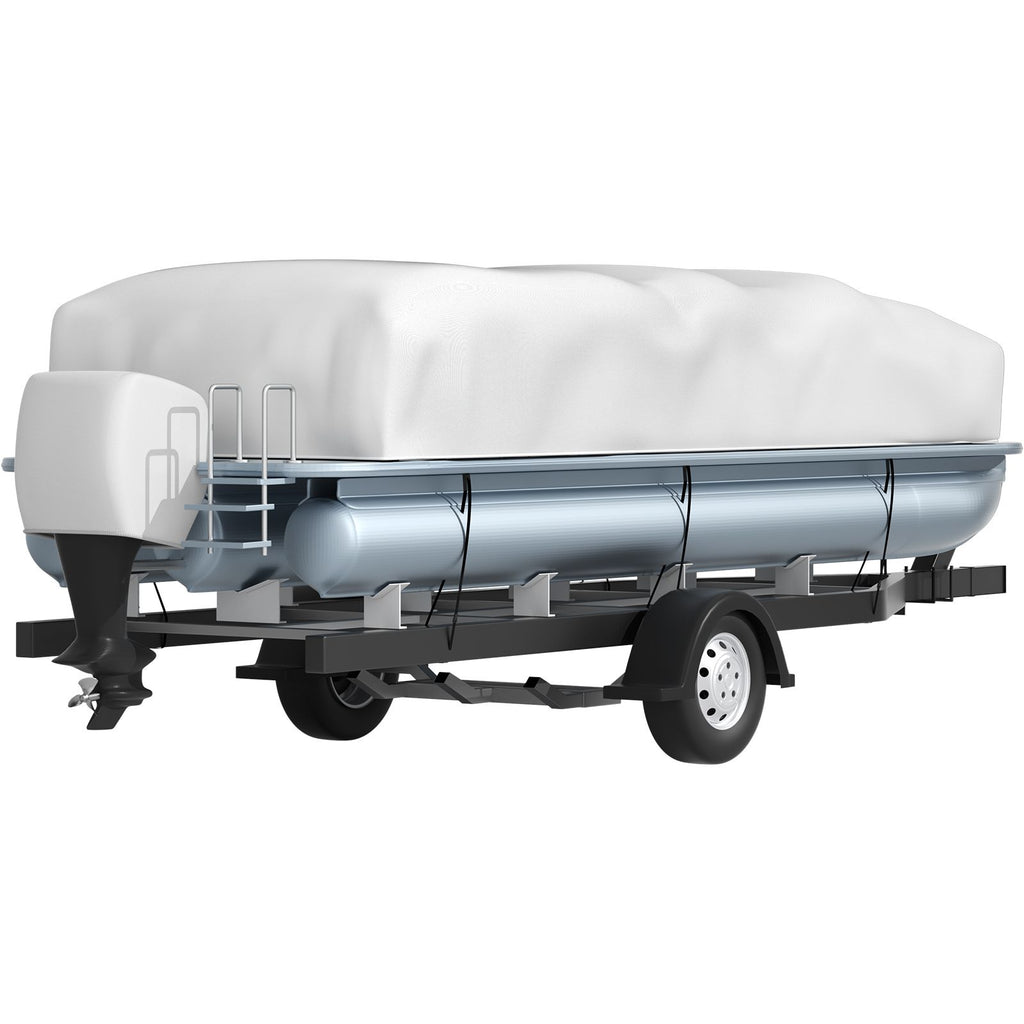 Pontoon Boat Cover, Fit for 25\'-28\' Boat, Heavy Duty 600D Marine Grade Oxford Fabric, UV Resistant Waterproof Trailerable Boat Cover with 2 Support Poles and 7 Wind-Proof Straps, Gray