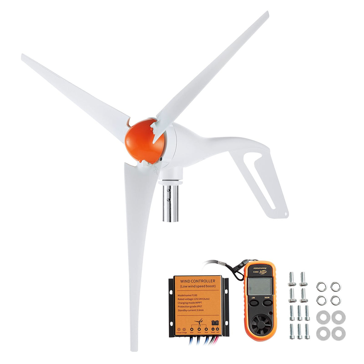 500W Wind Turbine Generator, 12V Wind Turbine Kit, 3-Blade Wind Power Generator with Anemometer, MPPT Controller & Adjustable Windward Direction, Suitable for Home, Farm, RVs, Boats