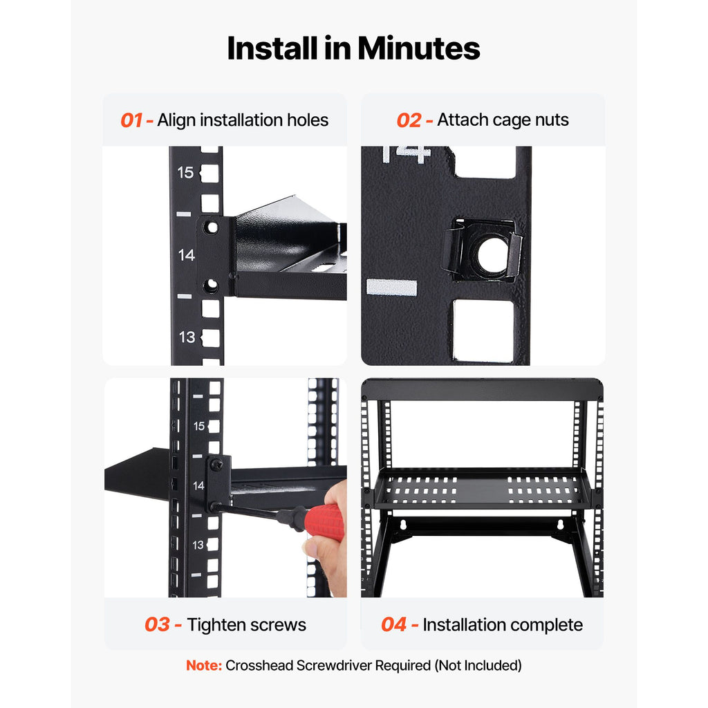 1U Server Rack Shelf, 4 PCS, 22.68 kg Max Load-Bearing Vented Cantilever, Wall Mount or Rack Mount Shelf with Tray, 254 mm Depth, Good Air Circulation for Cabinet Computer Network Equipment