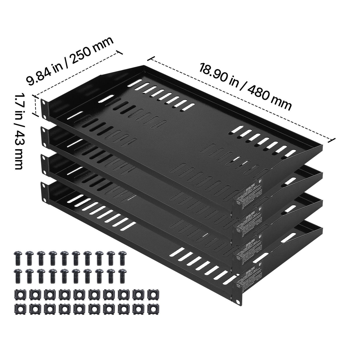 1U Server Rack Shelf, 4 PCS, 22.68 kg Max Load-Bearing Vented Cantilever, Wall Mount or Rack Mount Shelf with Tray, 254 mm Depth, Good Air Circulation for Cabinet Computer Network Equipment