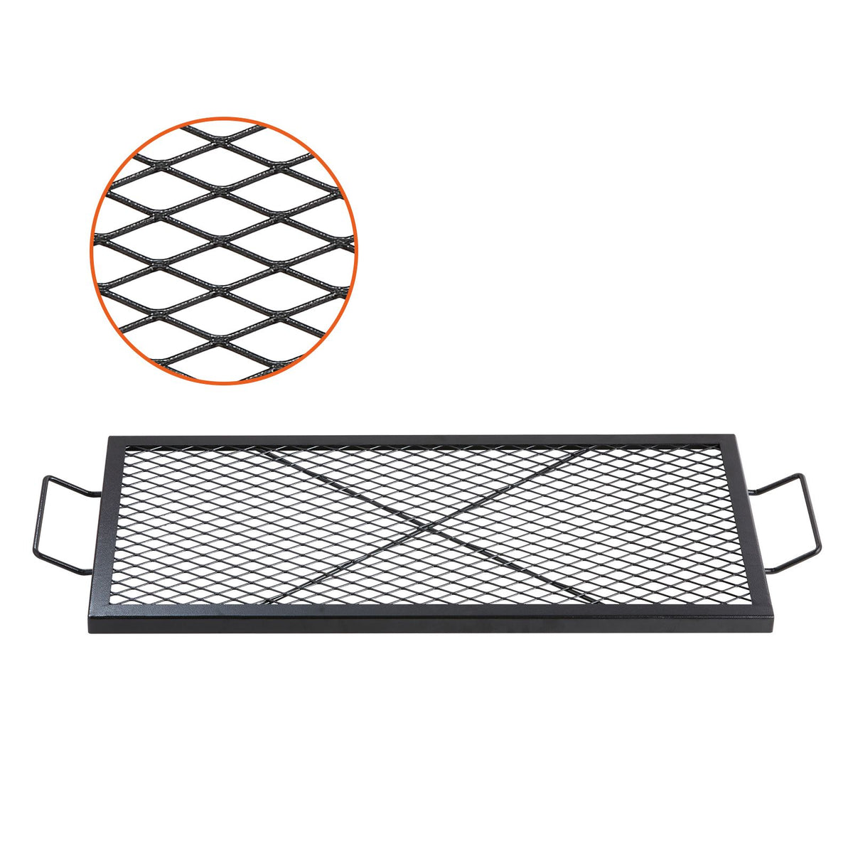 X-Marks Fire Pit Grill Grate, Rectangle Cooking Grate, Heavy Duty Steel Campfire BBQ Grill Grid with Handle & Support X Wire, Portable Camping Cookware for Outside Party Gathering, 81 cm Black