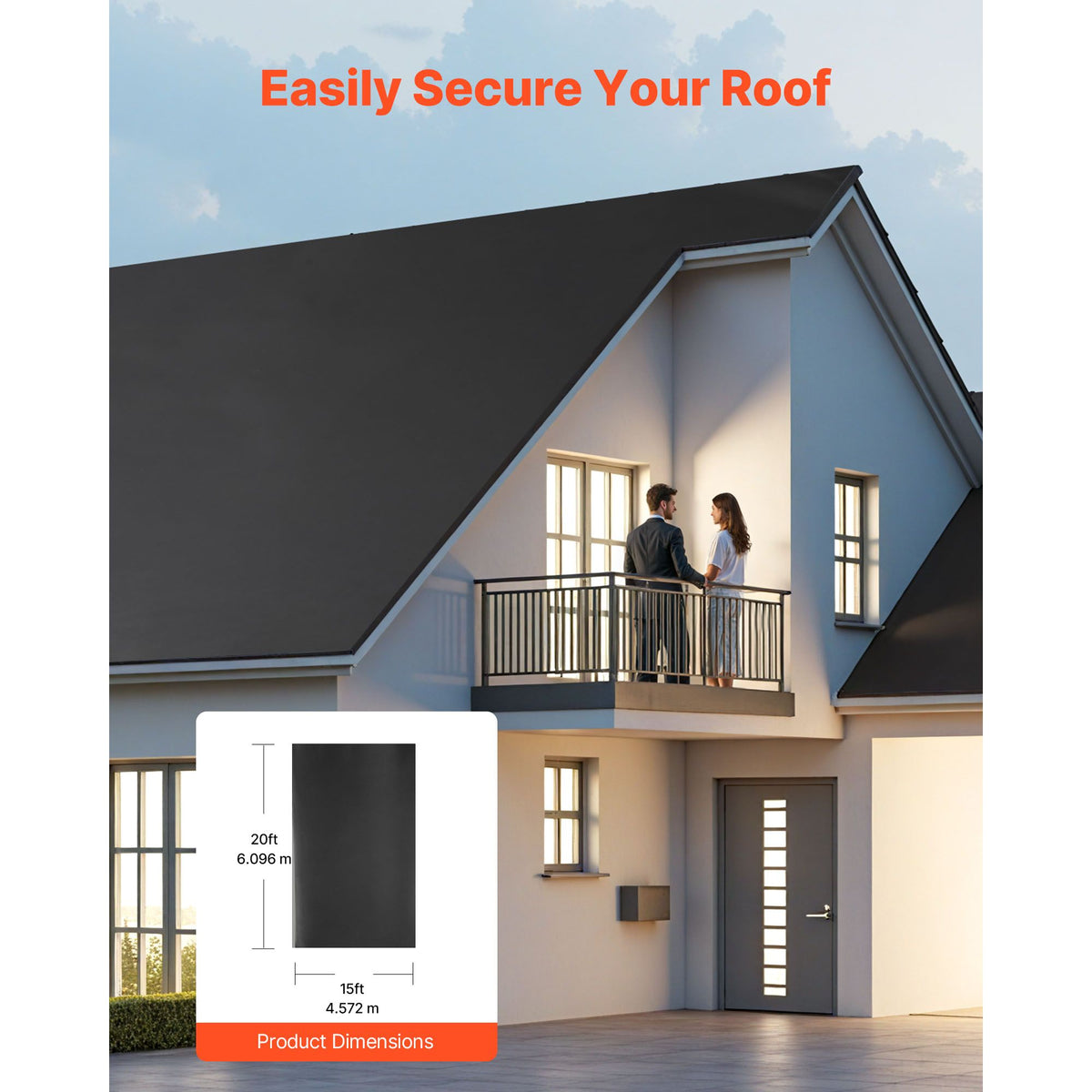 Roll Roofing, 4.57 x 6 m, 45 mil EPDM Rubber Roofing, Long Lifespan & Weather-resistant, Withstands Harsh Temperatures, Flexible & Easy Installation, Roof Underlayment for RVs, Roofs, Ponds